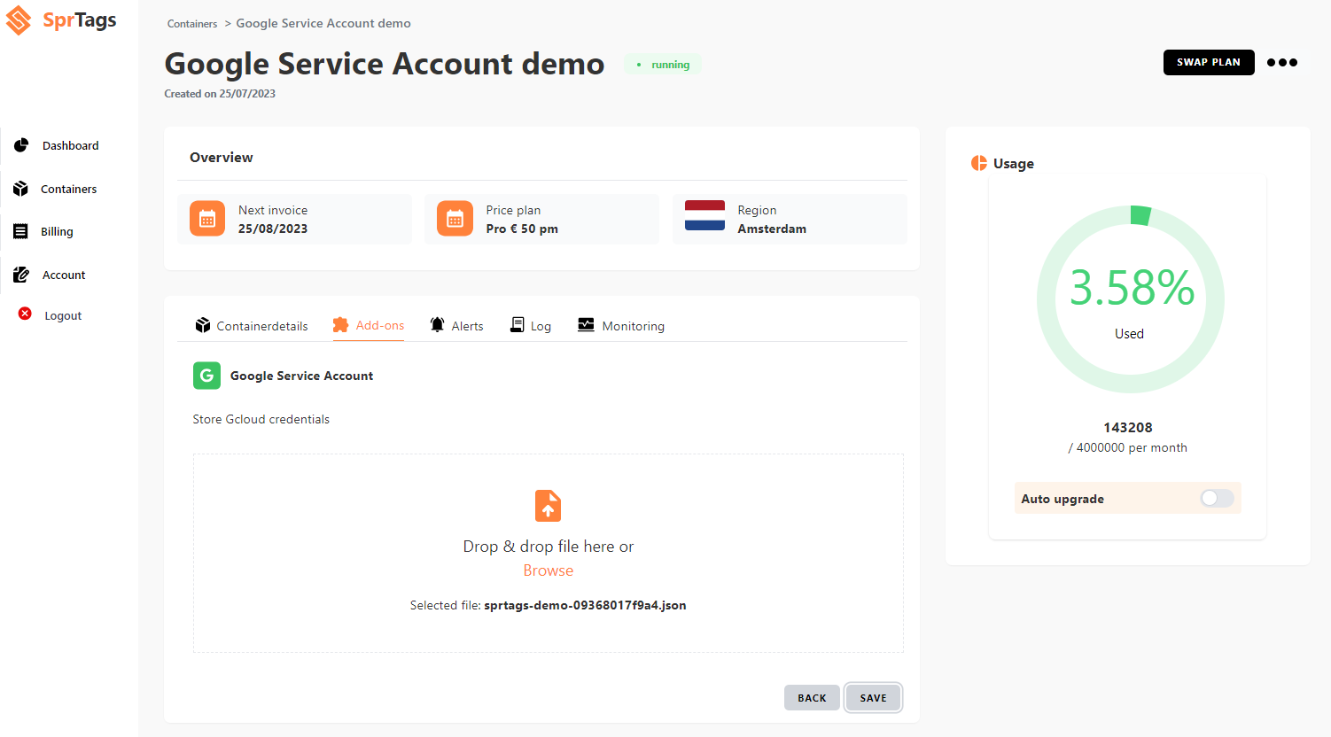 Google Service Account screenshot