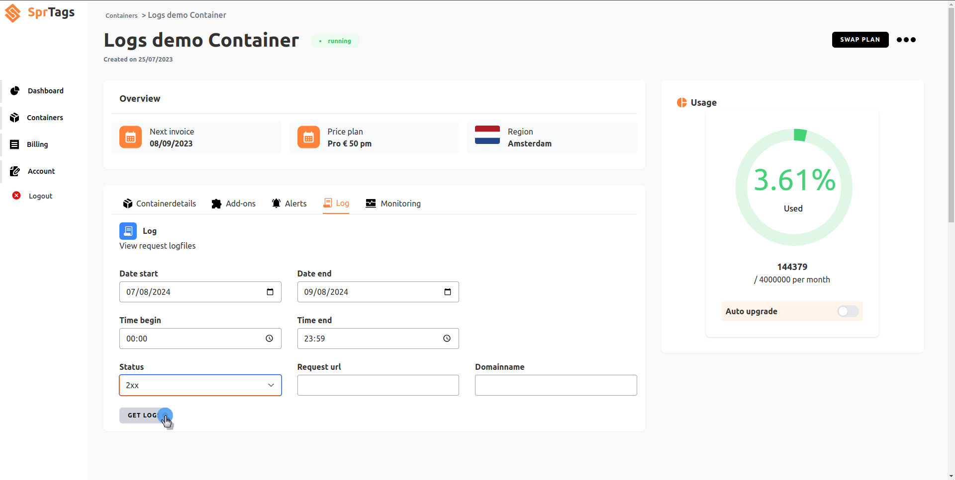 Log screenshot
