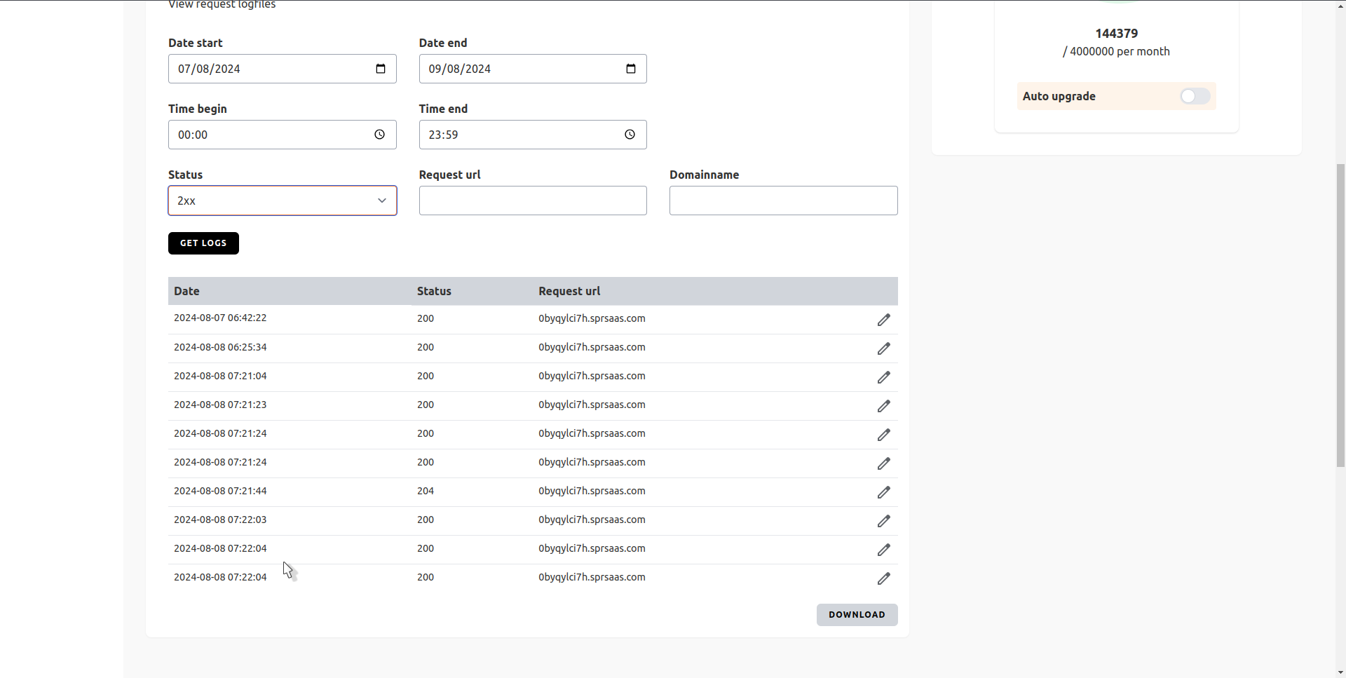 Log screenshot