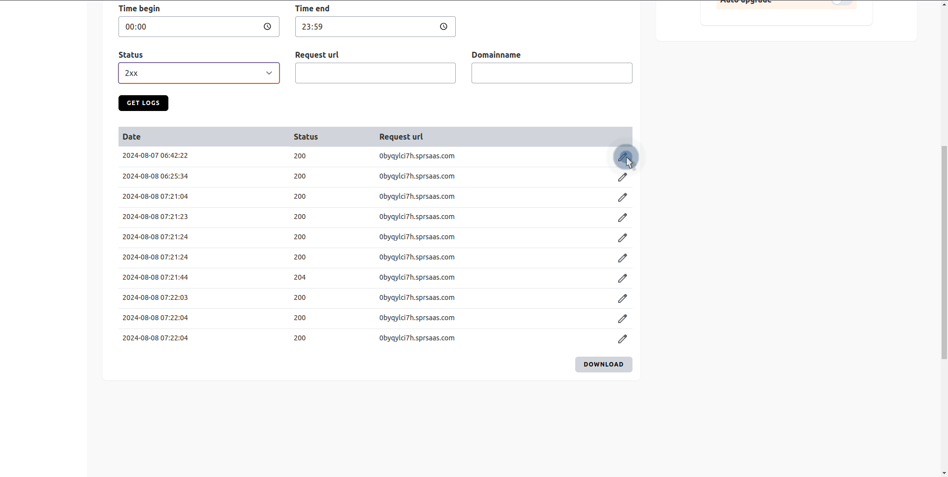 Log screenshot