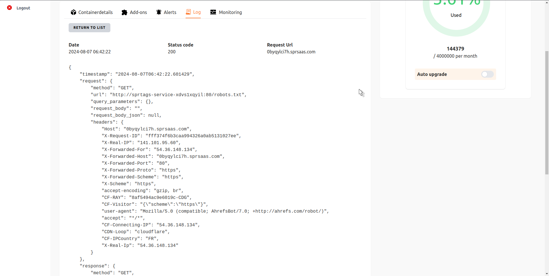 Log screenshot