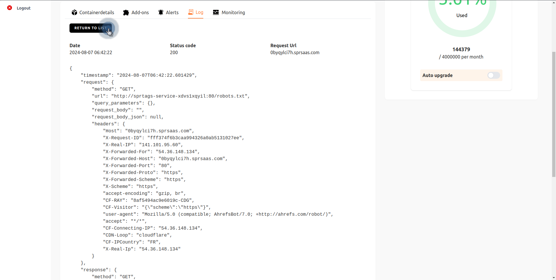 Log screenshot