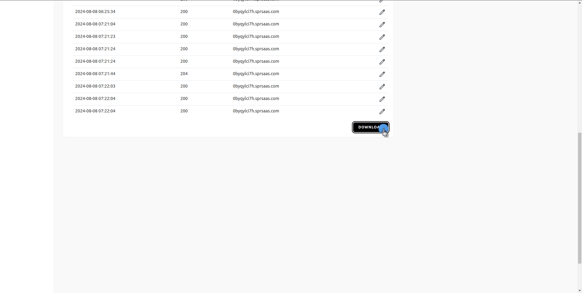 Log screenshot
